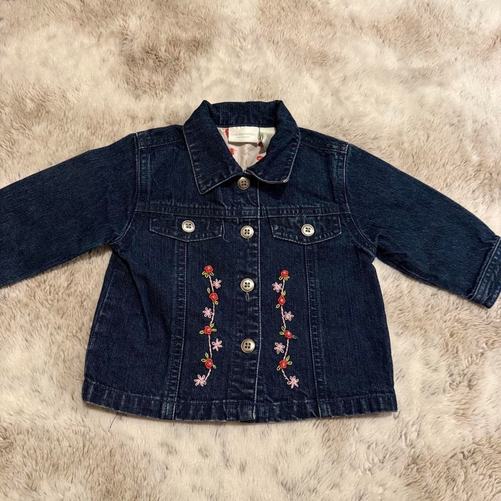 Beautifully embroidered first moments baby denim jacket size 6-9 months